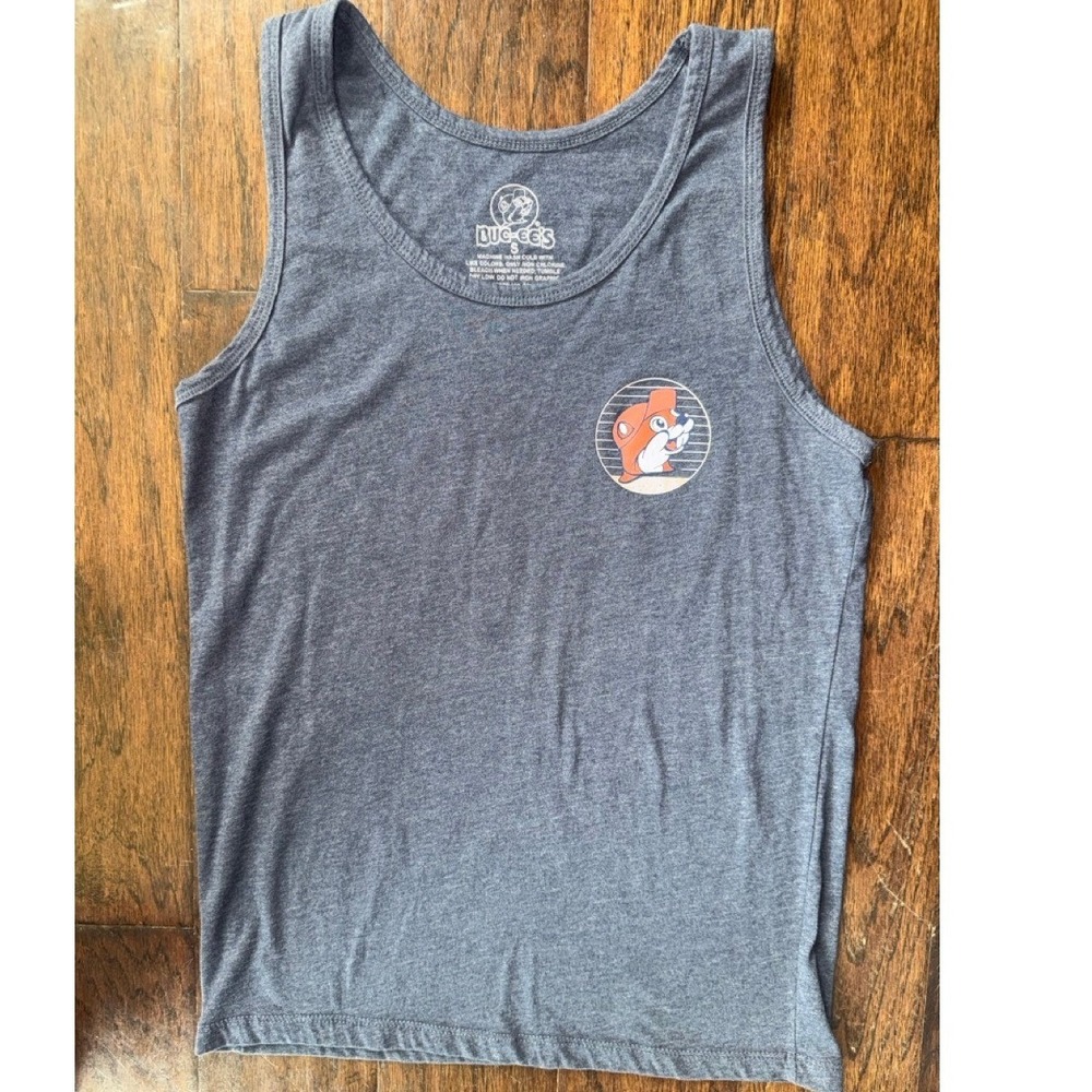 Buc-ee's Tank Top Mens Small Blue Good Vibes Surfing Graphic Beaver Excellent
